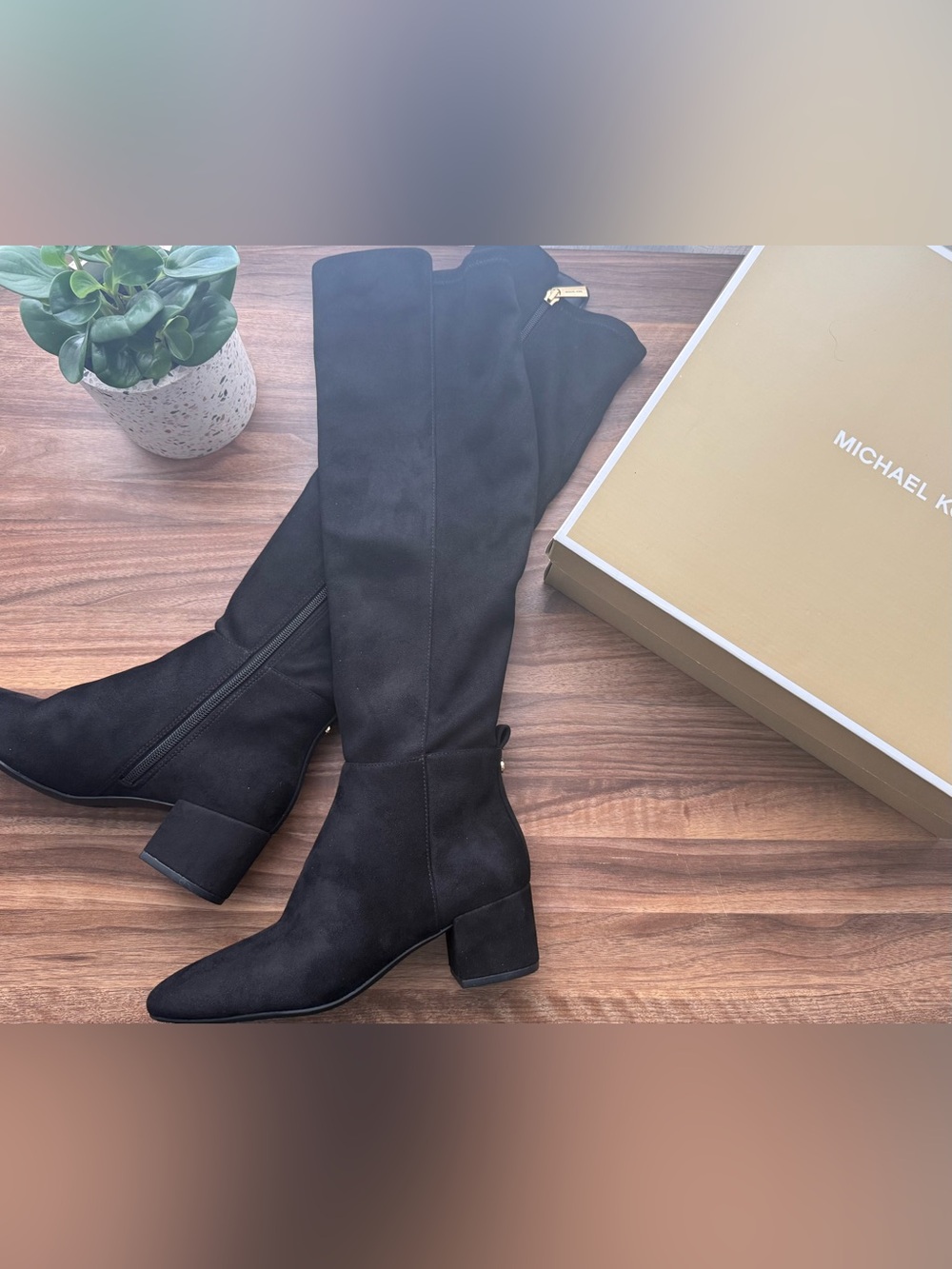 MICHAEL Michael Kors Braden Black Suede Over-the-Knee Heel Boots